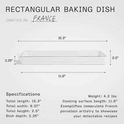 Made In Cookware - Rectangular Baking Dish - Navy Rim - Hand Crafted Porcelain - Professional Bakeware - Made in France