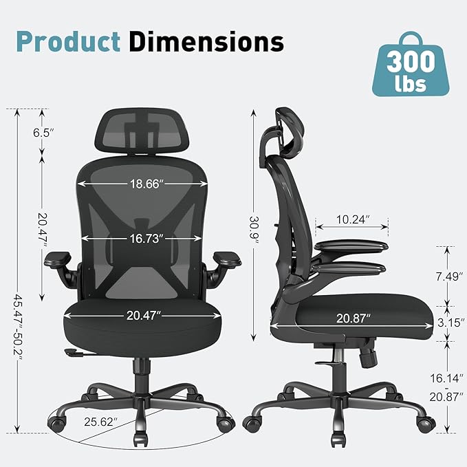 ZZH Ergonomic Office Chair Set of 4 with Adjustable Lumbar Support and Headrest, Mesh Home Office Desk Chair with Wheels and Flip-up Arms, Black
