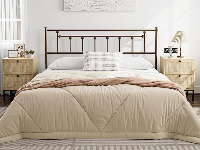 Metal Queen Size Headboard Only, Adjustable Height, Victorian Farmhouse Style Steel Queen Bed Headboad, Easy Assembly, Attach Frame, Brown
