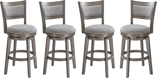 PrimeZone Swivel Bar Stools Set of 4, 26 Inch Counter Height Barstools, High Back Bar Stool with Solid Wood Legs & Wrap-Around Footrest, Counter Stools for Kitchen Island, Pub, Grey
