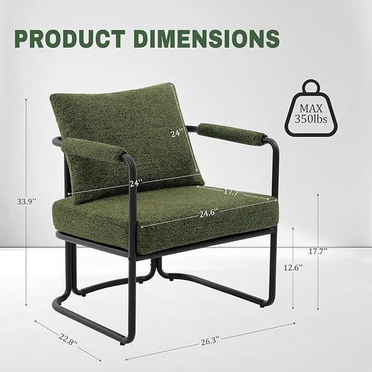 Accent Chairs Set of 2 for Living Room, Mid Century Modern Upholstered Reading Armchairs for Bedroom, Office, with Comfy Chenille Cushion & Metal Frame, Green