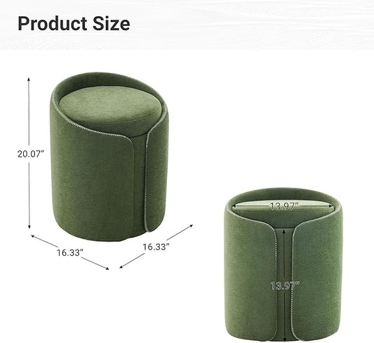 Swivel Vanity Stool with Gold Base Comfy Vanity Chair Modern Round Stool for Makeup Vanity Ottoman Foot Rest for Bedroom livingroom, Green