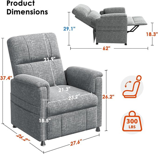 Amada Power Recliner Chair, Electric Chenille Reclining Chair for Adults for Small Spaces with Remote & Side Pockets, Thick Seat Cushion for Living Room & Bedroom, Home Theater, RV