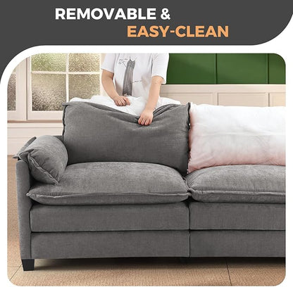 ELUCHANG 113" Modular Sectional Sofa, Comfy Cloud Couch, L Shaped Deep Seat Sofa Couches for Living Room, 4-Seater Modern Sofa with Movable Ottoman, DIY Combination - Chenille Light Grey