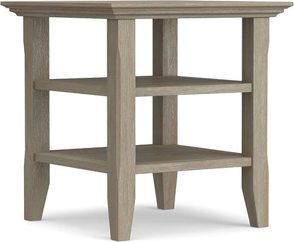 SIMPLIHOME Acadian SOLID WOOD 19 Inch Wide Square Transitional End Table in Distressed Grey, For the Living Room and Bedroom