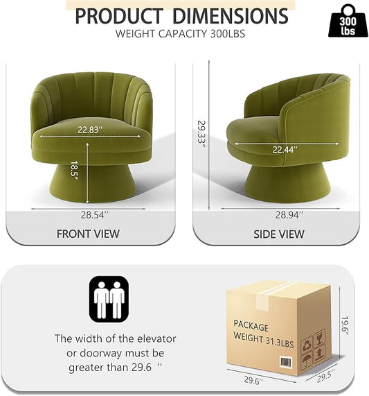 Swivel Accent Chair Set of 2,Upholstered Velvet 360° Swivel Barrel Chair for Living Room Overstuffed Bouncle Reading Chair Round Armchair for Bedroom,Vanity,Office (Grass Green)