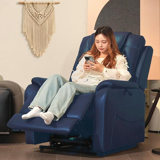 EONIX Triple Motor Lay Flat Power Lift Recliner Chair for Elderly with Massage, 400lbs Electirc Lift Chair for Living Room, Independent Adjustable Backrest Headrest, Entended Footrest, Navy Blue