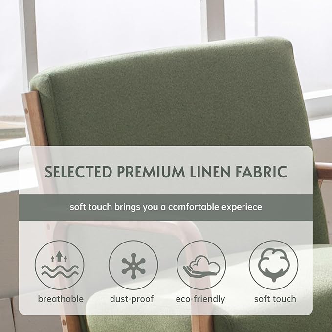 ANJ ANJHOME Mid Century Modern Accent Chairs Set of 2, Comfy Fabric Reading Chair with Solid Wood Frame, Easy Assembly Armchair for Living Room Blackish Green 2