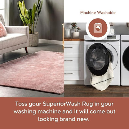 nuLOOM 2' x 3' Cozy Plush SuperiorWash Area Rug, Machine Washable, Non-Slip, Soft Fluffy Shag Carpet for Living Room Bedroom Kids Room Nursery Home Decor, Loni Pink