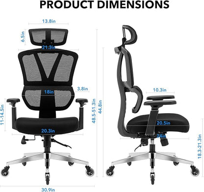 Chair Master Ergonomic High Back Office Chair | Roller Blade Casters | Mesh Chair | for Executives, Office Goers, Work from Home Set up | 3D Armrests, Adjustable Headrest