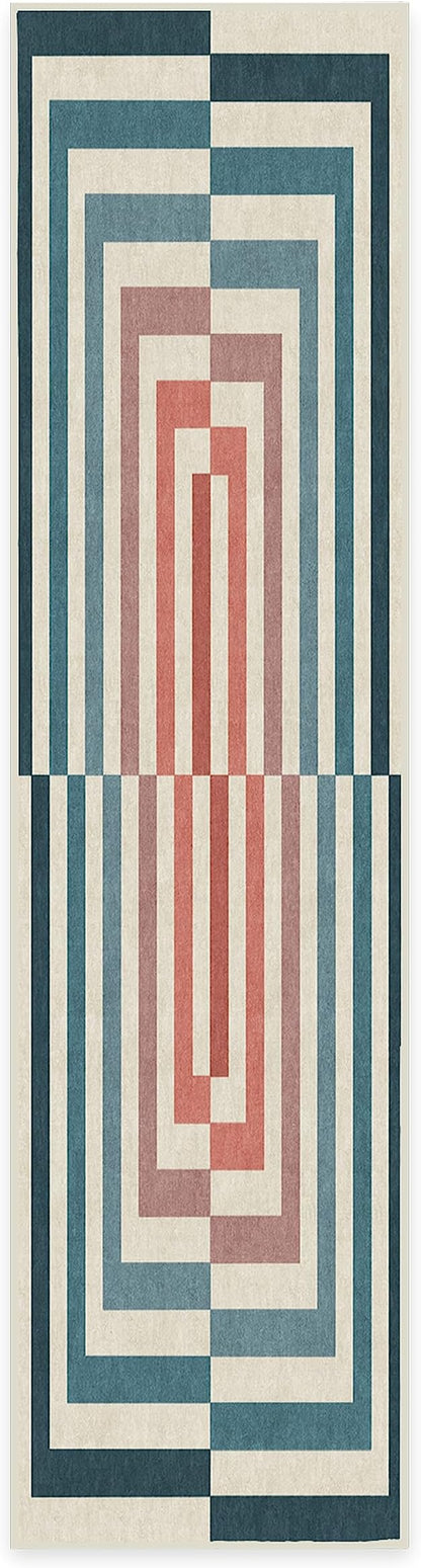 RUGGABLE x Jonathan Adler Machine Washable Modern Runner Rug – Op Art Teal 2.5x10, Stain-Resistant, Non-Slip – Washable Rug for Hallway, Entryway, Living Room & Kitchen–with Standard Pad
