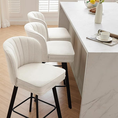 Swivel Counter Height Bar Stools Set of 4, 30'' Modern Barstools with Backs and Metal Legs, Upholstered Bar Chairs, Beige, Fabric Stools for Kitchen Island Chairs