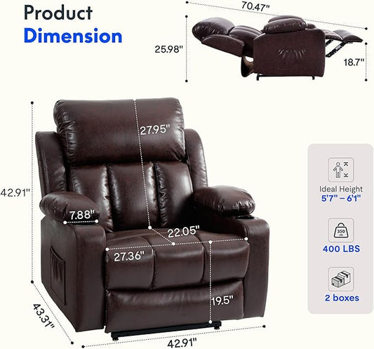 FLEXISPOT XL31-XL Oversized Power Lift Recliner Chair for Elderly, 27.4" Extra Wide Lay Flat Lift Chair with Massage & Heat, Dual Motor Electric Reclining Sofa for Big and Tall(Oversized, Pecan)