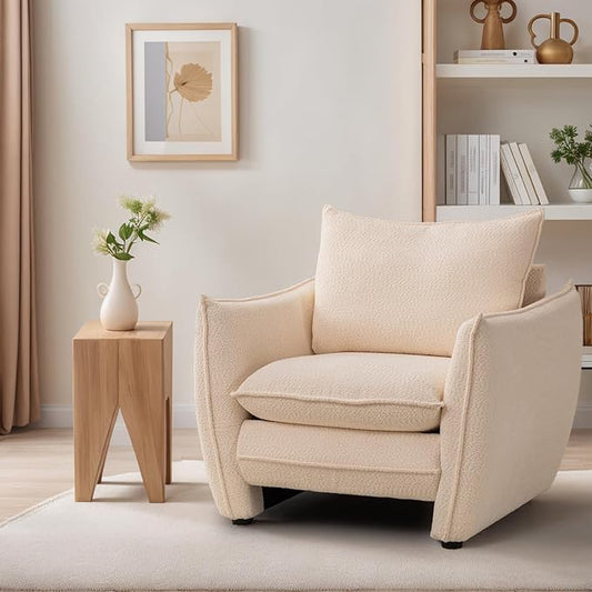 Oversized Armchair, Modern Accent Chair Upholstered in Soft Cloud Fabric with Plush Cushions – Comfy Lounge Chair for Reading Nook, Living Room, and Bedroom (Beige, Set of 1)