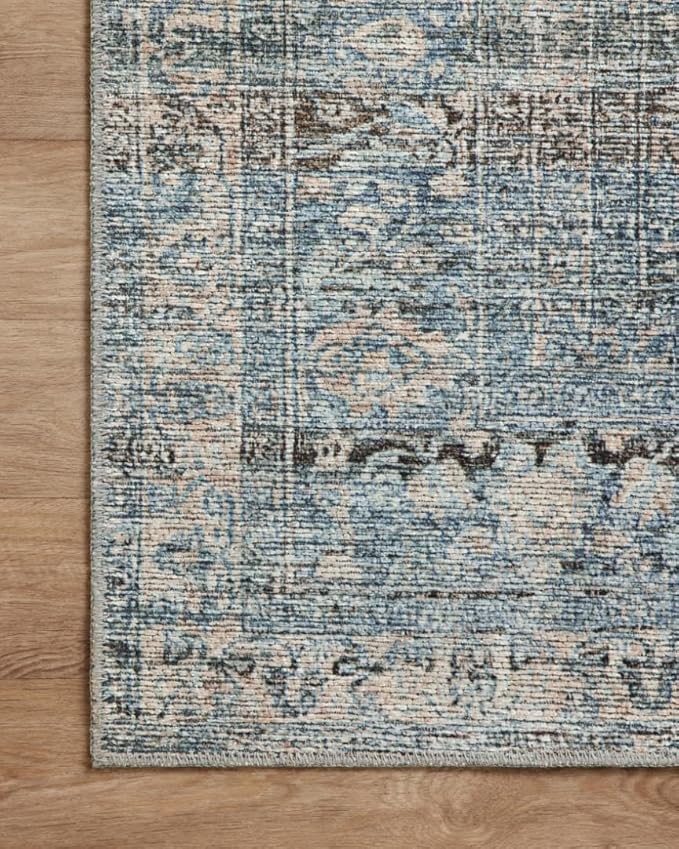 Loloi Amber Lewis Billie Collection, Denim & Blush, 2'-0" x 5'-0" Accent Rug – Antique & Distressed Accent Rugs for Living Room, Bedroom, Entryway & Hallway, No Shed High Traffic Area Home Decor Rug