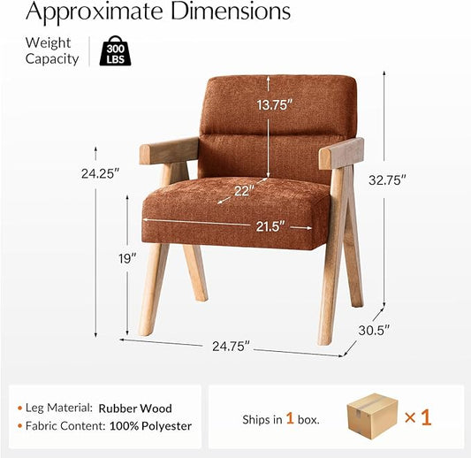 HULALA HOME Modern Accent Chair, Upholstered Arm Chair with Solid Wood Frame, Comfortable Padded Seat and Back, for Living Room, Bedroom, Rust