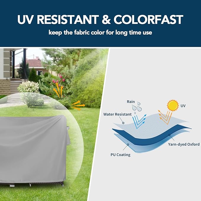 Easy-Going Rectangle Patio Furniture Cover Waterproof Outdoor Dining Table and Chair Cover Anti-UV Outside Sectional Sofa Set Covers (98"L x 78"W x 32"H, Grey)