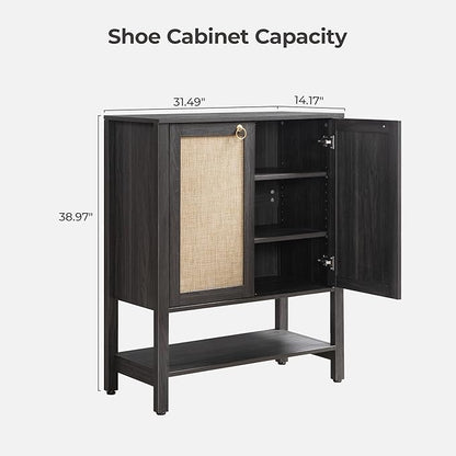 SICOTAS Shoe Storage Cabinet for Entryway - 5 Tier Rattan Entry Shoe Organizer Cabinet with Shelves & Doors, 2 Pieces Farmhouse Boho Tall Shoe Rack for Hallway, Living Room, Closet (Obsidian)