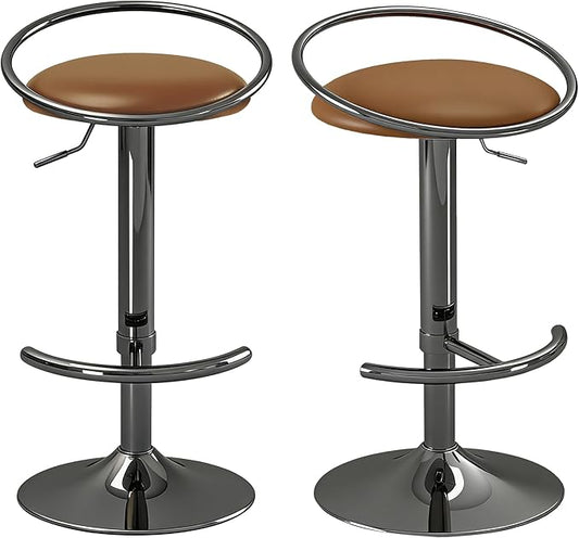 Bar Stools Set of 2, Adjustable Swivel Counter Height Barstools with Upholstered Seat, PU Leather Counter Stools for Bar, Kitchen Island, Dining Room, Gloss Black
