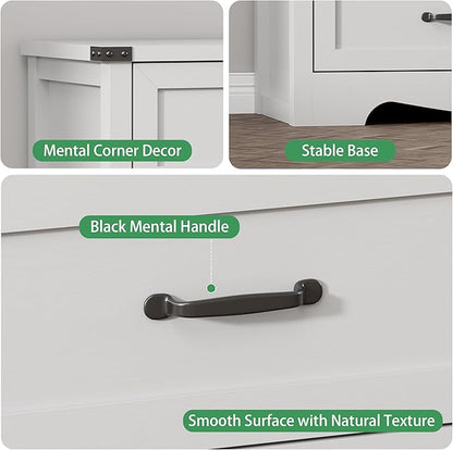 Dresser for Bedroom with 7 Drawers, 48" Wide Modern Chest of Drawers with Deep Drawers & Mental Handle, Wood Dresser TV Stand, Wooden Closet Storage Organizer for Living Room, Hallway, Entryway, White