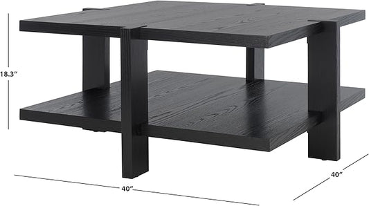 SAFAVIEH Couture Collection Quigley Black 2-Tier Square Coffee Table, Ideal for Living Room, Office, Bedroom