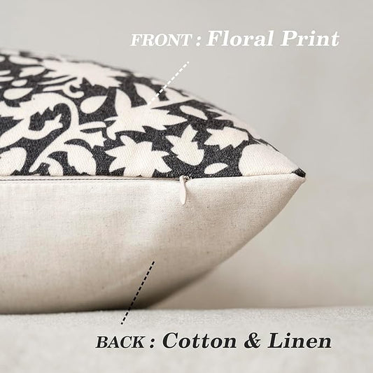 Foindtower Set of 2 Decorative Neutral Floral Throw Pillow Covers Accent Farmhouse Cushion Covers Boho Vintage Pillowcase for Couch Sofa Bedroom Living Room Home Decor22×22 Inch,Black