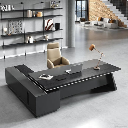 Modern L Shape Executive Desk with Storage Drawers – Large Black Corner Executive Desk for Home Workspace, Spacious Computer Table with Cabinets (Black/Right, 79" L * 63" W * 30" H)