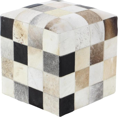 Deco 79 Leather Handmade Stool with Patchwork Pattern, 16" x 16" x 16", Multi Colored