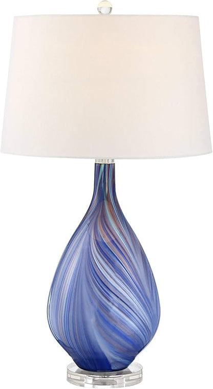 Possini Euro Design Taylor Modern Table Lamp with USB Charging Port 29" Tall Blue Art Glass Tapered White Fabric Drum Shade for Living Room Bedroom House Bedside Home Office (Color May Vary)