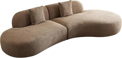 135.4" Oversized Curved Sofa, Modern Minimalist Comfy Sectional Couch, Upholsted Boucle Luxury Sofas Chaise, 6 Seater Modular Couches for Living Room Home Office Apartment((Right Facing,Camel)