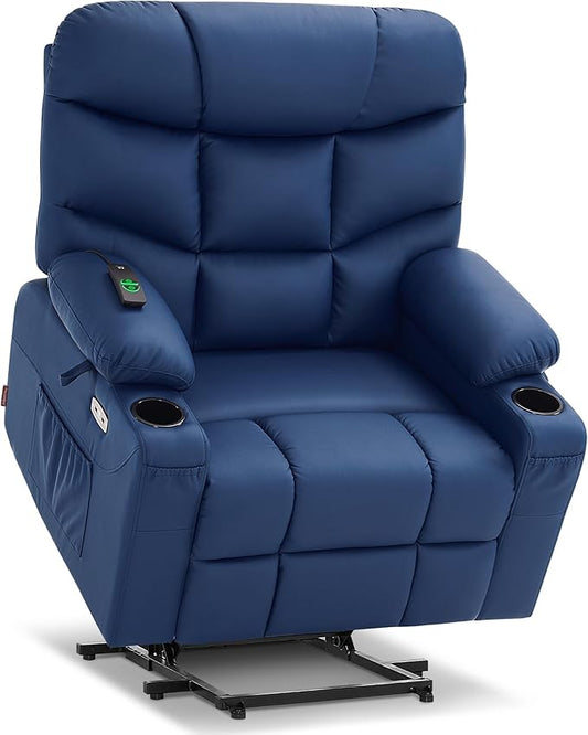 MCombo Oversized Power Lift Recliner Chair with Extended Footrest for Elderly People, Faux Leather R7289 (Navy Blue, Oversize)