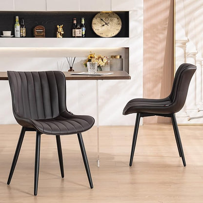 YOUNUOKE Dining Chairs Set of 2 Upholstered Mid Century Modern Kitchen Chair Comfortable Armless Faux Leather Accent Chair with Metal Legs for Guest Waiting Reception Living Room, Dark Brown