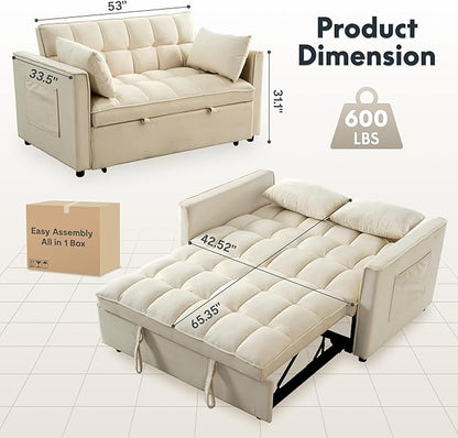 FLEXISPOT XCT4 Pull Out Couch for Small Spaces, 3-in-1 Convertible Loveseat Sofa Bed with Adjustable Backrest, Compact Futon Sofa Bed Twin Sleeper Loveseat for Apartment Dorm RV Guest Room,Cream