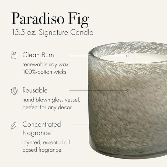 LAFCO New York Signature Candle, Paradiso Fig - 15.5 oz - 90-Hour Burn Time - Reusable, Hand Blown Glass Vessel - Made in The USA