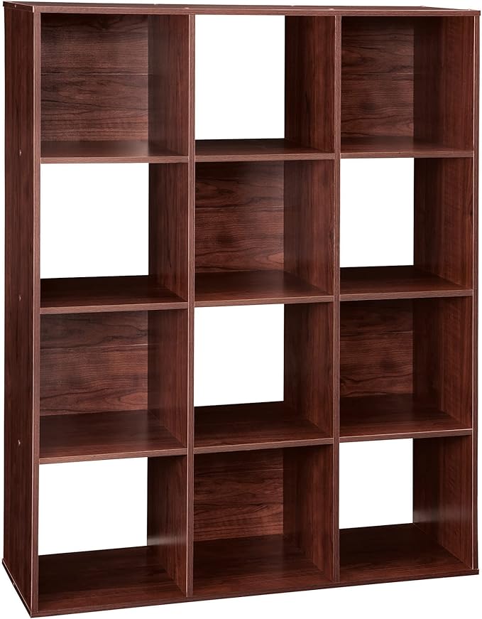 ClosetMaid Cubeicals 12 Cube Storage Shelf Organizer Bookshelf, Stackable, Vertical or Horizontal, Easy Assembly, Wood, Dark Cherry Finish