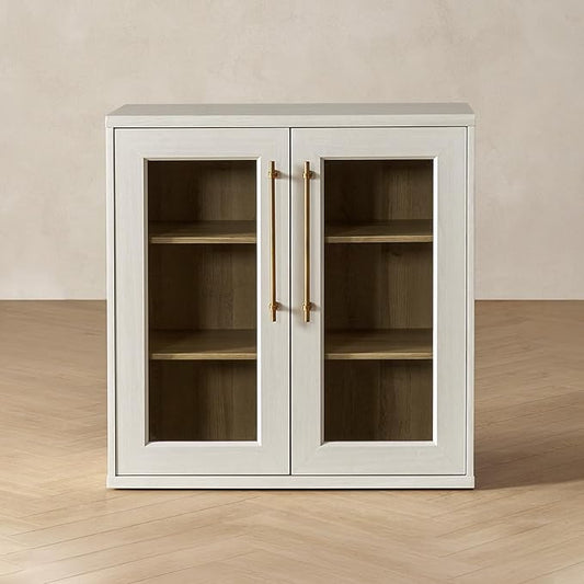 mopio Blake Storage Cabinet, Small Modular Accent Display Sideboard Buffet Cabinet with Storage, Media Console Credenza, for Kitchen, Coffee Bar, Pantry, Living Room (White Oak Acrylic, Single)