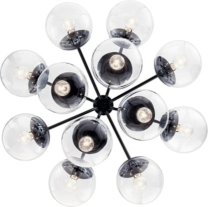 KICHLER Silvarious 12-Light Convertible Chandelier, Soft Modern Light with Clear Glass in Black, for Dining Room, Living Room, Bedroom or Foyer (22.25" x 30"), 52701BKCLR