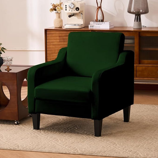 Accent Chair for Living Room, Modern Velvet Living Room Chairs with Wide Backrest, Upholstered Comfy Chair with Cushion, Oversized Sofa Chair with Wood Legs, Single Armchair, Green