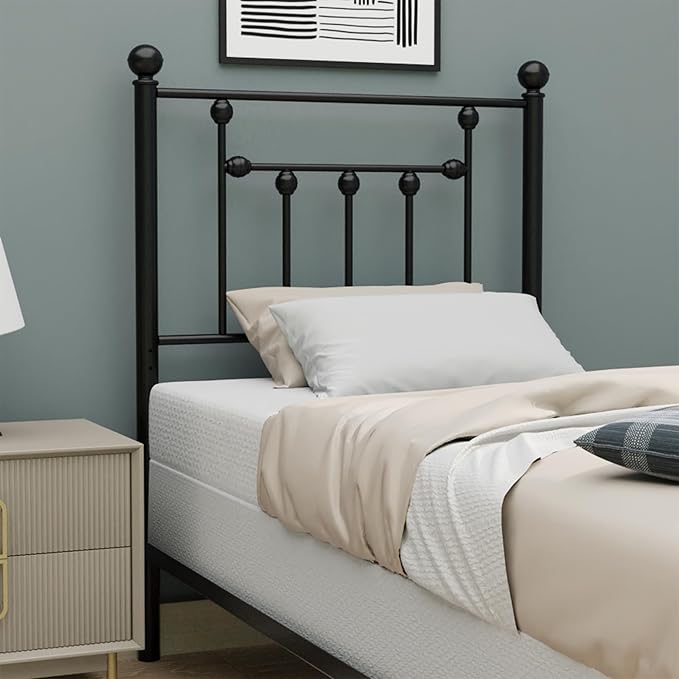 Victorian Twin Size Metal Bed Frame Height Adjustable Headboard Only, Wrought Iron Black Farmhouse Bed Frame Headboard, Easy Assembly, Short Clearance, Tall or Low Setting