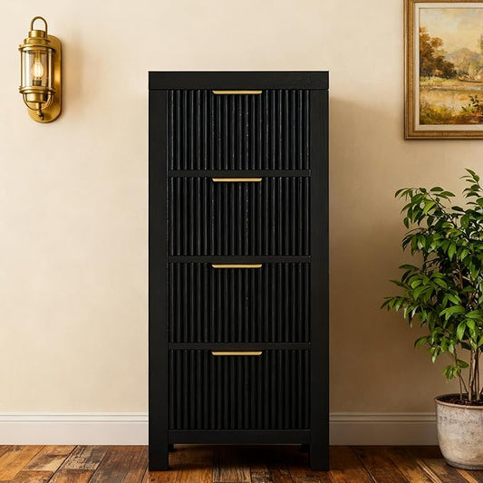 Modern Solid Wood Chest of Drawers, Multifunctional Large-Capacity Storage Drawer Cabinet, Dresser Organizer with Metal Handle, for Hallway, Entryway, Black
