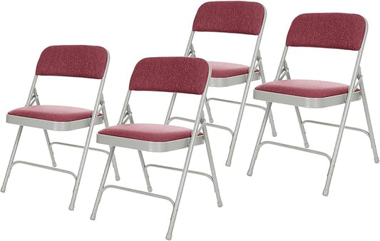 OEF Furnishings OEF2200 Series Heavy-Duty Premium Fabric Padded Upholstery Double-Hinged Folding Chairs (4-Pack, Crimson Red/Gray)