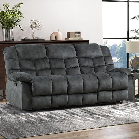 CANMOV Manual Reclining Sofa, 3 Seat Recliner Sofa with Armrest and Overstuffed Backrest, Couch Set for Living Room, Bedroom, Office, Grey