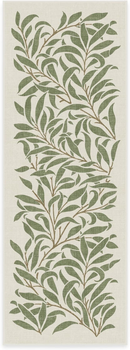 RUGGABLE x Morris & Co Machine Washable Runner Rug – Pure Willow Boughs Green 2.5x7, Stain-Resistant, Non-Slip – Washable Rug for Hallway, Entryway, Living Room & Kitchen–with Standard Pad