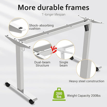 farexon Electric Standing Desk Adjustable Height, 63x24 Inches Computer Desk with Rolling Wheels, Dual-Beam Frame,Mouse Pad,Spliced Table Tops,Multifunctional Stand up Desk for Home/Office(Oak Gray)