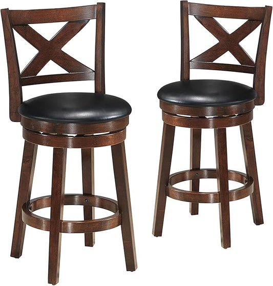 COSTWAY Bar Stools Set of 2, Counter Height Dining Chair, Fabric Upholstered 360 Degree Swivel, PVC Cushioned Seat, Perfect for Dining and Living Room