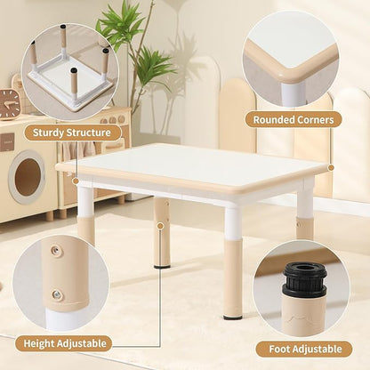 Toddler Table and 2 Chairs, Height-Adjustable Kids Table and Chairs Set, 31.5''L x 23.6''W Children Activity Table for Boys and Girls Aged 3-8
