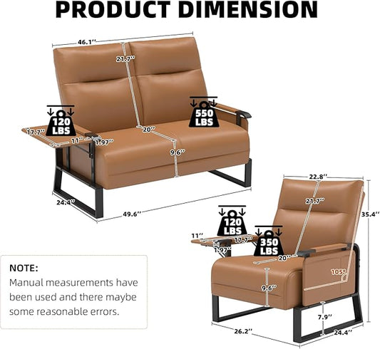 Modular Cloud Sectional Couches for Living Room, Faux Leather Loveseat & Accent Chairs Set of 2, Upholstered Sectional Sofa Set for Office, Brown