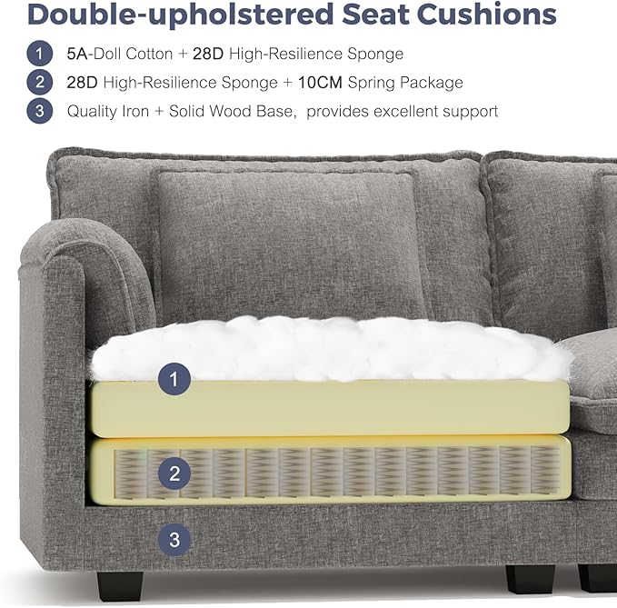 ELUCHANG 113" Modular Sectional Sofa, Comfy Cloud Couch, L Shaped Deep Seat Sofa Couches for Living Room, 4-Seater Modern Sofa with Movable Ottoman, DIY Combination - Chenille Light Grey
