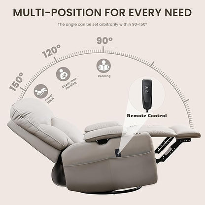 GRAINELL Rocking Chair Nursery, Electric Swivel Recliner Glider with Adjustable Armrests, Nursing Chair with USB Charger, Cup & Blanket Holders,Grey PU Leather