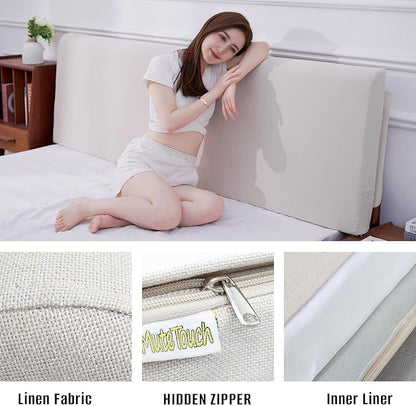 Upholstered Full Headboard, No Tools Needed, Wall Mounted Headboard with Removeable Washable Linen, Multi-Functional Backrest (Beige)